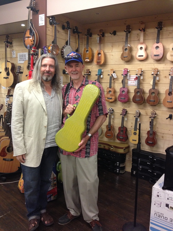 At Southern Ukulele Store, Bournemouth, with manager Paul Tucker